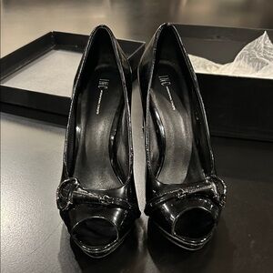 INC International Concepts Black Patent Peep-Toe Heels